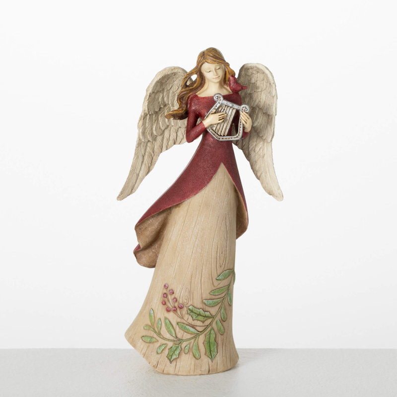 Figurine ange de Noël 9,75 "avec harpe, multicolore