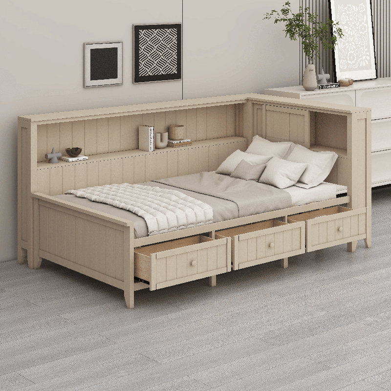 Wooden Daybed With 3 Drawers,Twin Size Daybed With Storage Headboard