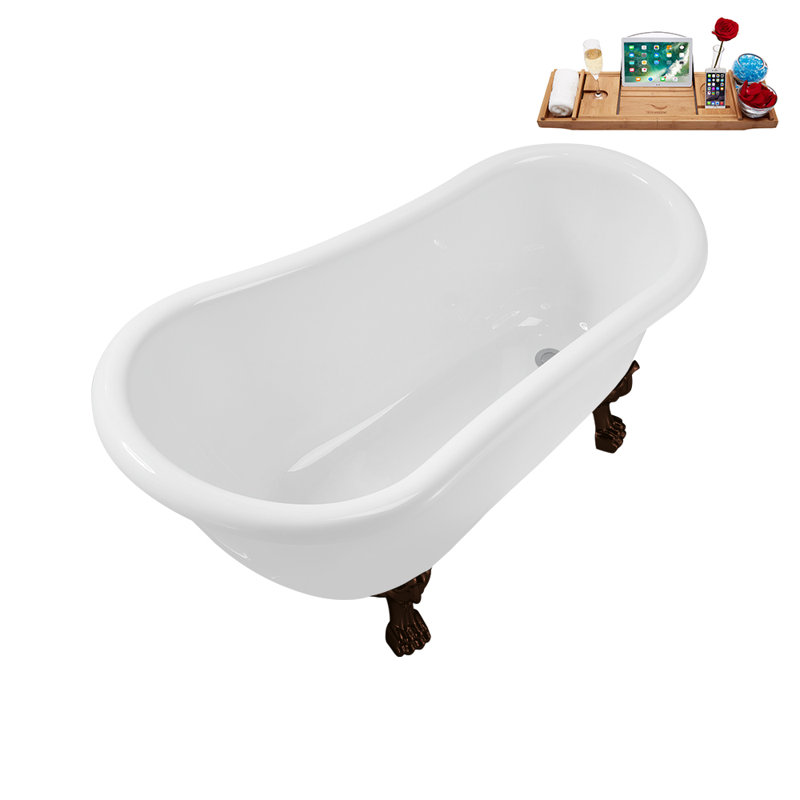 53.1'' x 25.6'' Freestanding Soaking Acrylic Bathtub, Matte Oil Rubbed Bronze, Polished Chrome