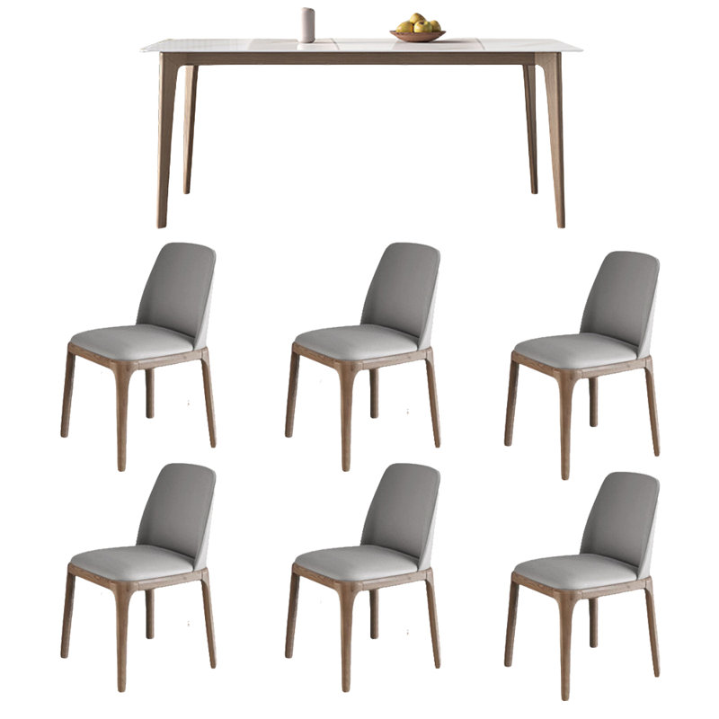 Rock plate solid wood dining table and chair set, 29.52"H x 62.99"L x 35.43"W