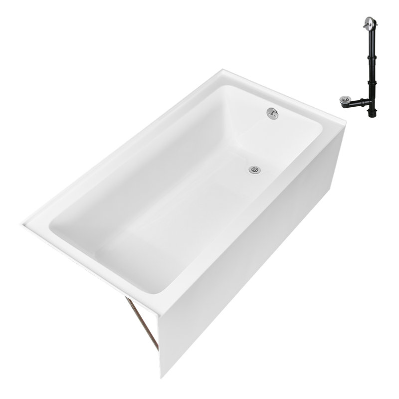 Streamline 66 in. x 32 in. Acrylic Right-Hand Drain Alcove Bathtub in Glossy White With External Drain, Polished Chrome