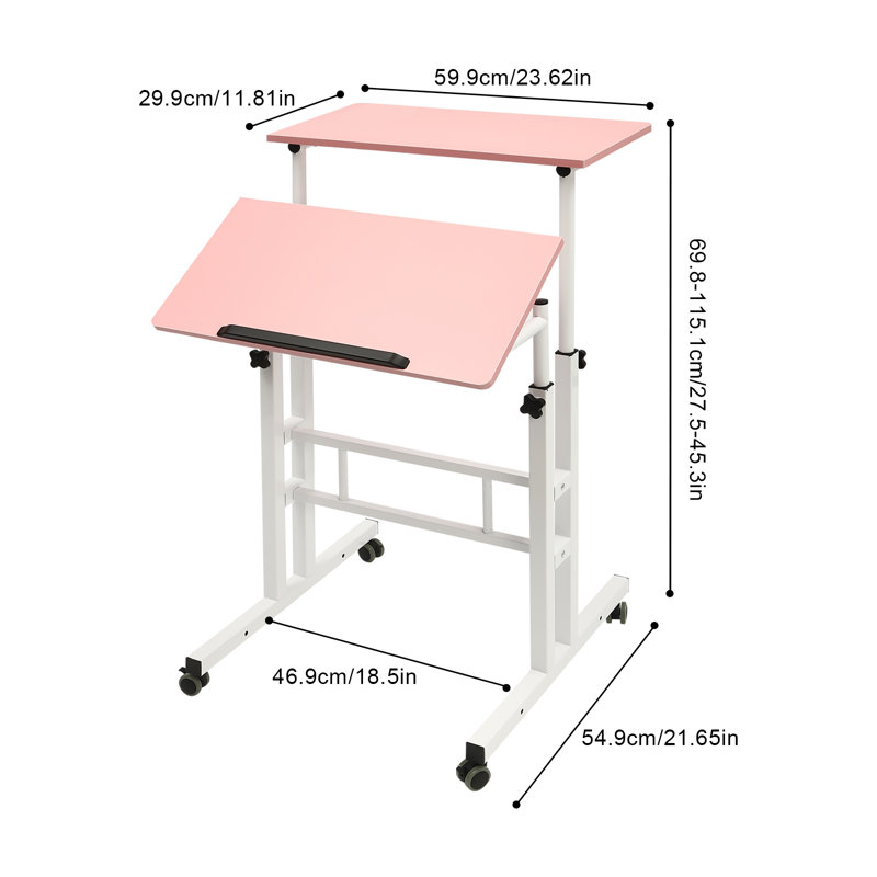 Bureau de travail réglable Laius, Rose / blanc
