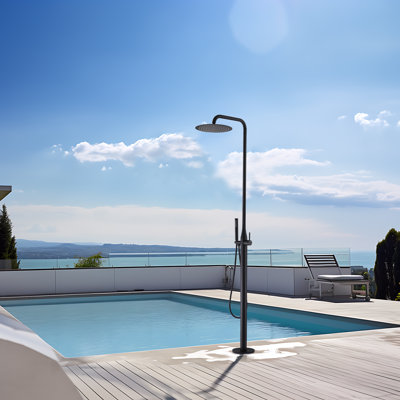 ShowerTec 84.66'' H Stainless Steel Outdoor Freestanding Exposed Shower System with Handheld Shower