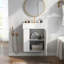 Meuble-lavabo mural avec lavabo en céramique, rangement à gauche et armoires à portes à fermeture en douceur-1593486906