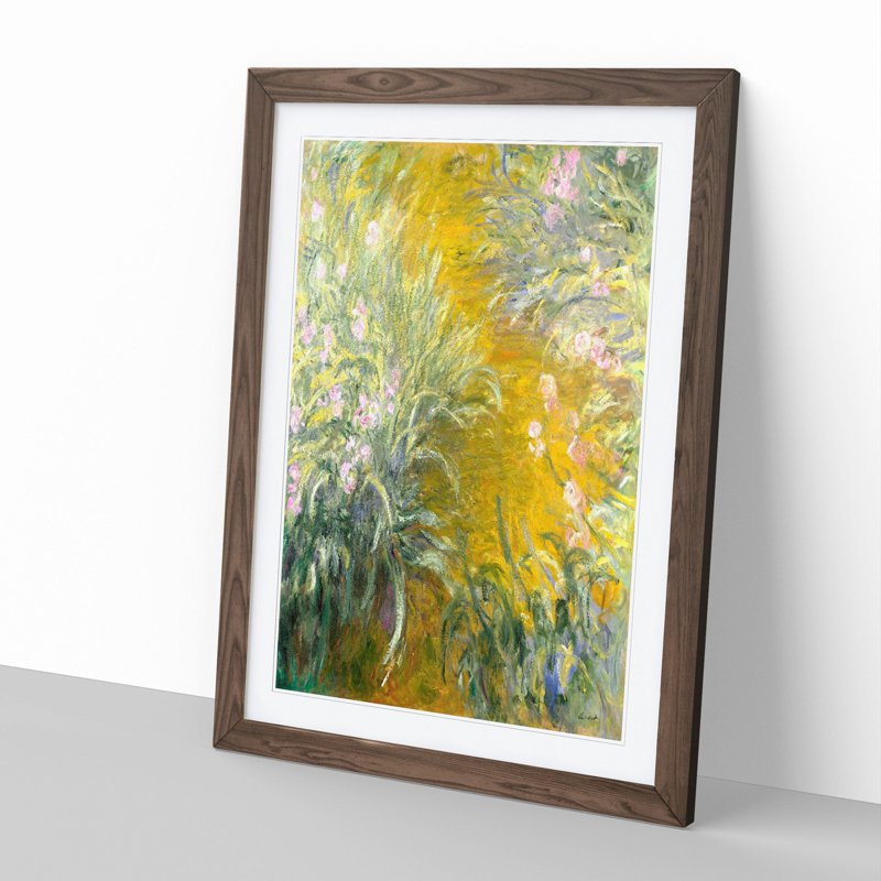 The Path Through the Irises by Claude Monet - Picture Frame Painting, Walnut Framed, 36cm H x 27cm W x 2cm D