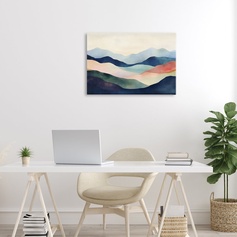 Toile de paysage de montagne bleue abstraite, design par Petal Prints Design, H 16 po x l 24 po