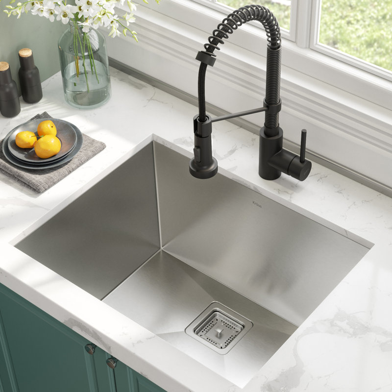Évier de cuisine avec robinet encastrable L 24 po x l 19 po Pax ™, Noir mat