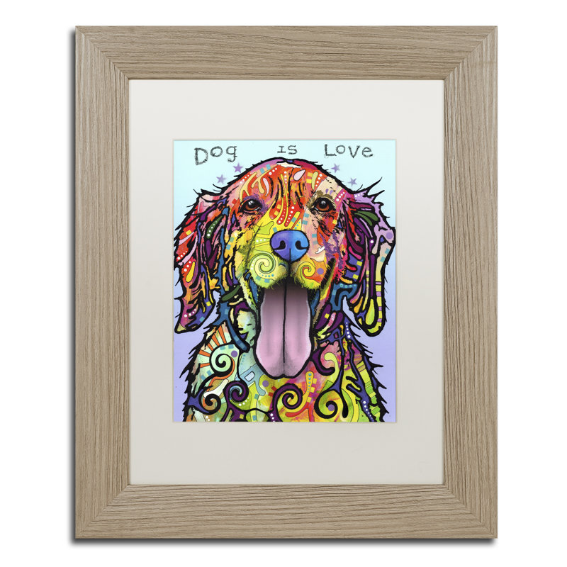 « dog is love » par dean russo, impression encadrée, H 14 po x l 11 po x P 0,5 po, Cadre noir, Blanc