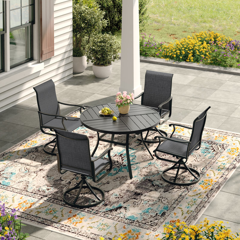 4-Person Outdoor Patio Dining Set With Swivel Chairs, Black/Charcoal