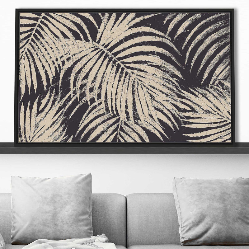 «Windy Beige Palmas» par Patricia Pinto - impression, Cadre flottant noir, H 39,5 po x l 63,5 po x P 2 po