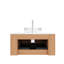 Meuble-lavabo de 76 cm avec lavabo rond transparent, armoire suspendue de couleur naturelle, tiroir à rayures 3D, préassemblé, système de fermeture amortie, grand espace de rangement, structure en contreplaqué, design moderne en verre et en bois