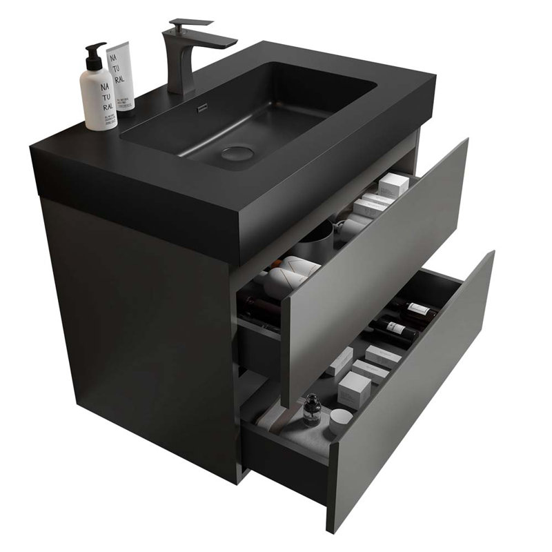 Ensemble de meuble-lavabo mural simple 30 po, Noir / gris