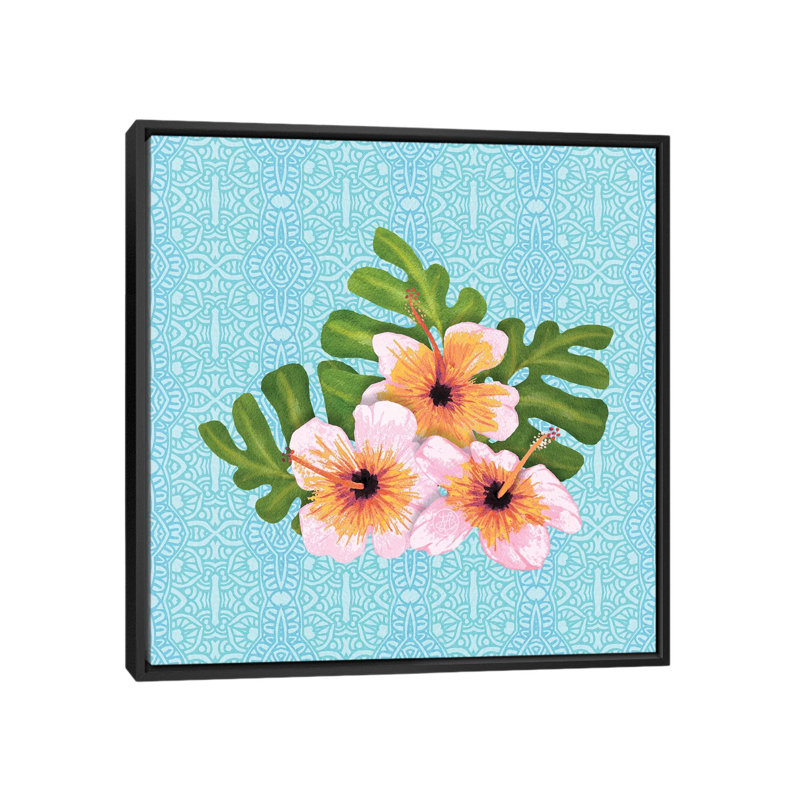 Hibiscus - par Angelika Parker, impression, H 26 po x l 26 po x P 1,5 po, Toile avec cadre noir, Aucun mat