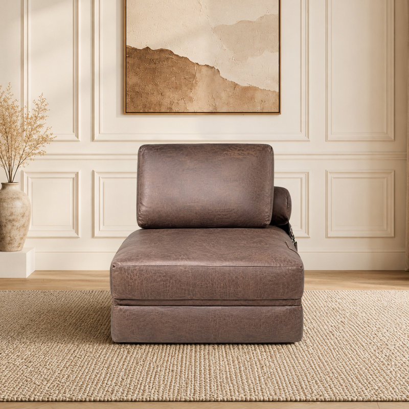 Pouf géant, fauteuil convertible avec repose-pieds, similicuir, poche latérale