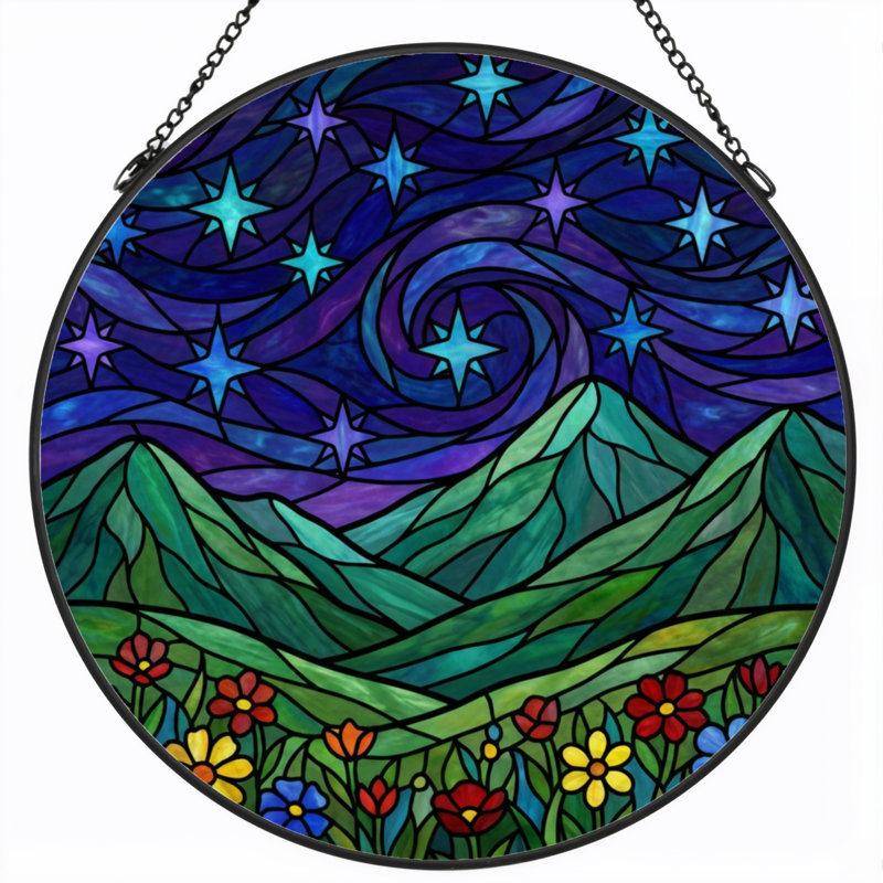Panneau de vitrail 12 "H Starry Mountains, H 12 po x l 12 po