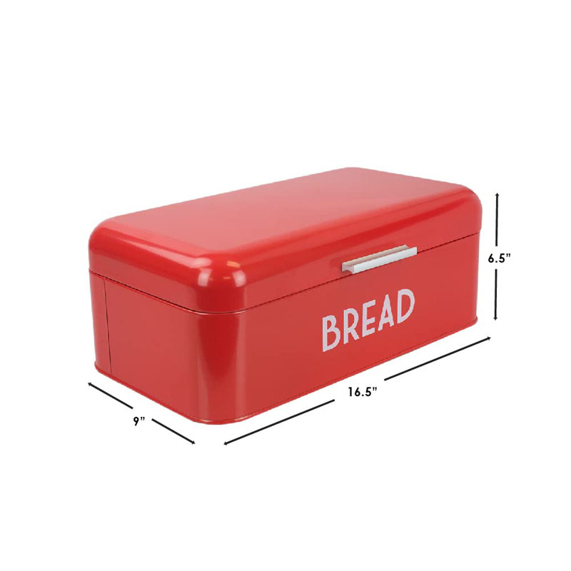 Red Metal Bread Box with Lid and Handle