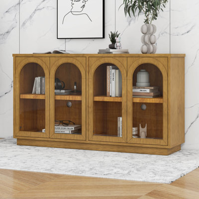 Buffet arqué avec rangement, grande armoire arquée avec portes en verre