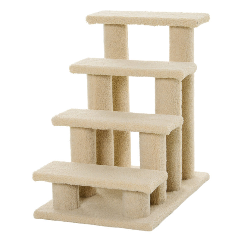 Cream White Multi-Level Cat Tree with Carpeted Steps and Scratching Posts