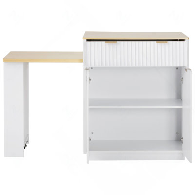 82.6" Fluted Kitchen Island with Extendable Dining Table for 4-6, Power Outlet, Double-Sided Storage & 2 Drawers, White