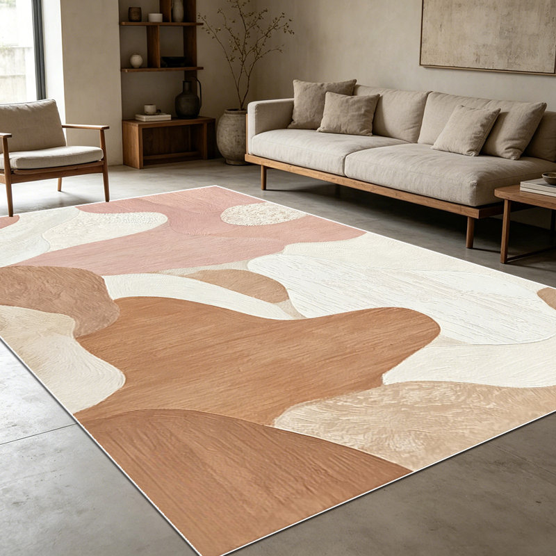 1PC Abstract Neutral Terracotta Blush Wavy Pattern area rugs for Living Room, Soft and Comfortable, Suitable for all seasons, easy-to-maintain, machine washable Indoor floor mat, Under Table Farmhouse suitable for Dining Room, Bedroom, Entryway,