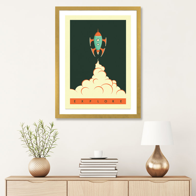 Explorez II, art encadré pour enfants, Papier encadré doré, H 24 po x l 16 po x P 1 po