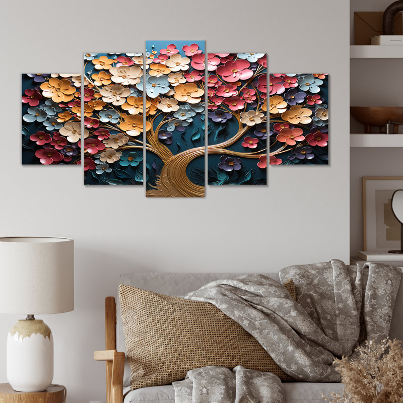  «Multicolor Golden Tree On Blue Tones - Tree Multipanel Wall Art