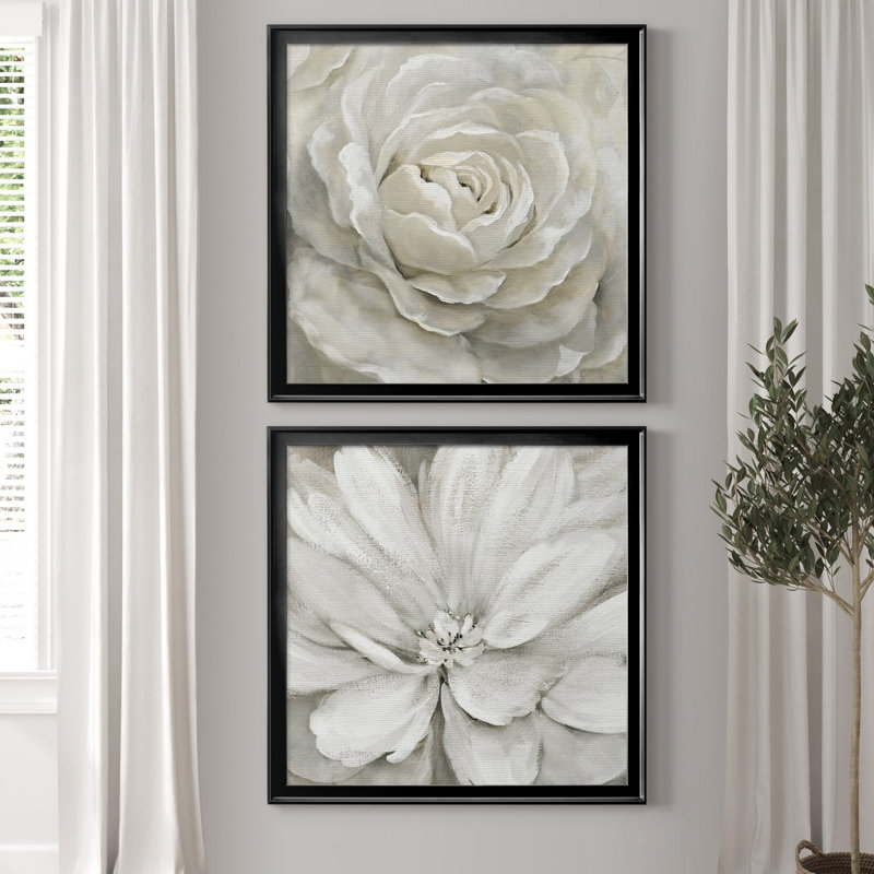Petal Perfect - ensemble de 2 reproductions d'art, H 26,5 po x l 53 po, Noir, Impression encadrée sans passe-partout