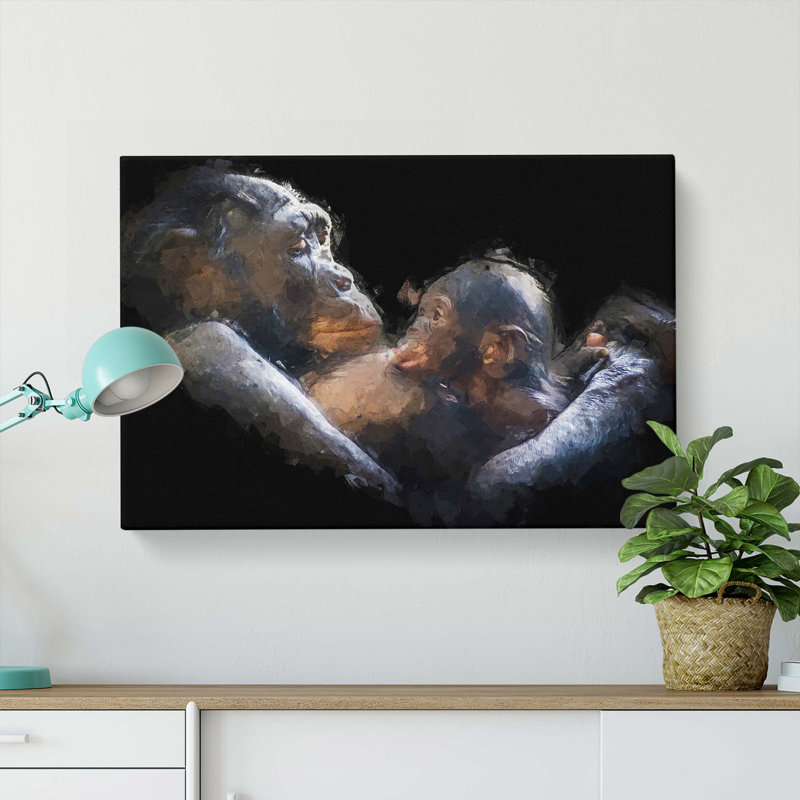 Gorilla Mother And Child In Abstract - Wrapped Canvas Print, 35cm H x 50cm W x 3cm D
