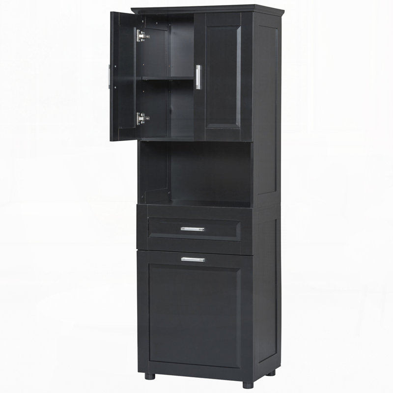 Grande armoire de salle de bain avec panier à linge, Noir