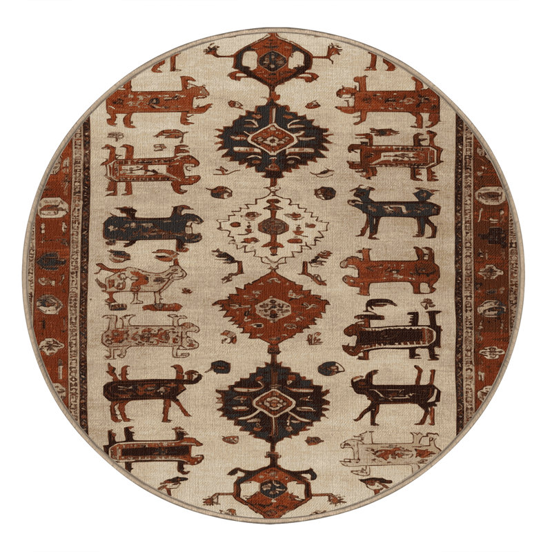 Tapis brun lavable à la machine, Rond 3 pi