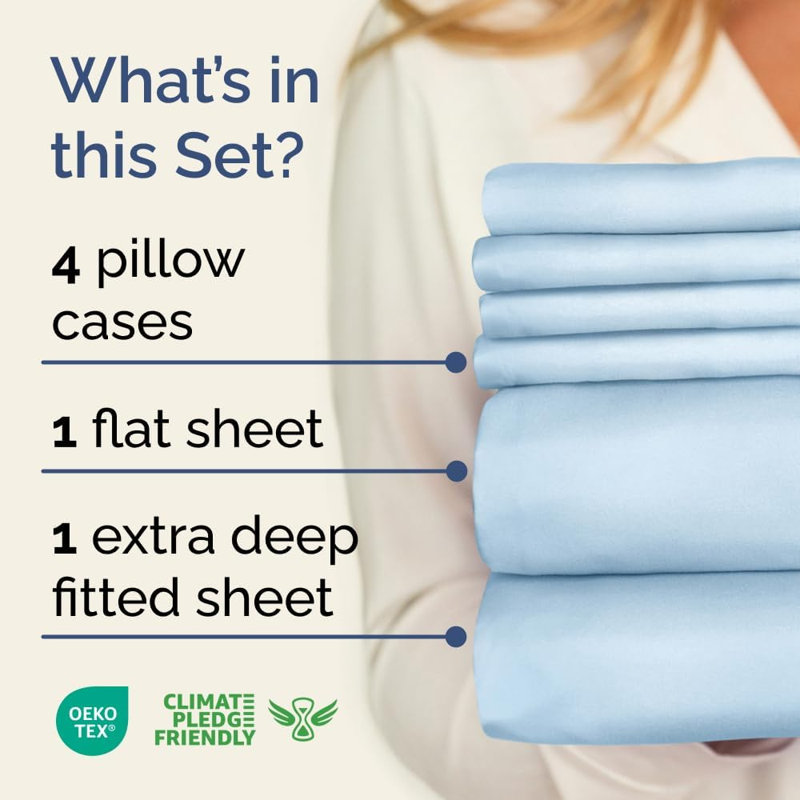 6 Piece Extra Deep Pocket Sheet Set, Cooling & Breathable Bed Sheets, Soft Hotel Luxury Bedding, Fits 18–24 Inch Mattress