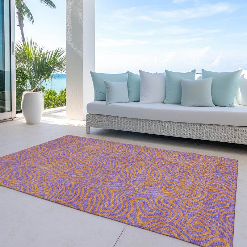 Purple and Orange Swirl Pattern Washable Synthetic Rug