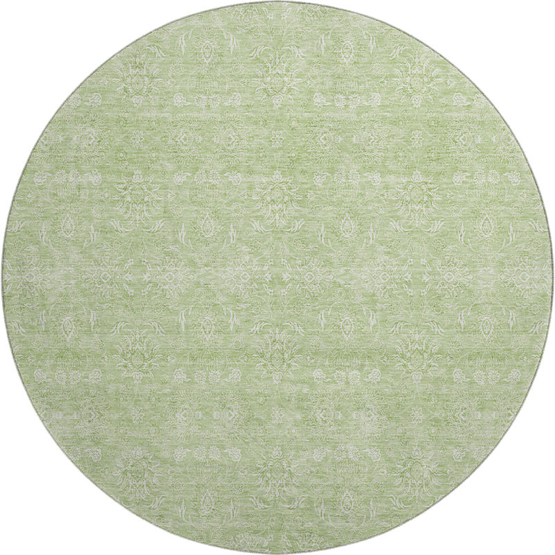 Premium Machine Washable Prisco Aloe Rug, Round 8'