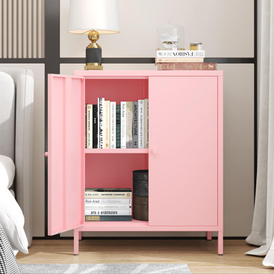 Small 2 Transparent Door Metal Storage Side Buffet Cabinet For Bed Room,Living Room,Entryway,Hallway,Home,Hotel,Office,Garage,Kitchen,4 Removable Shelf.