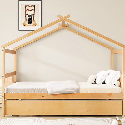 Lit double en bois massif avec lit gigogne, pin massif, pièce de chambre polyvalente pour lit simple, 2 têtes de lit, grand sommeil