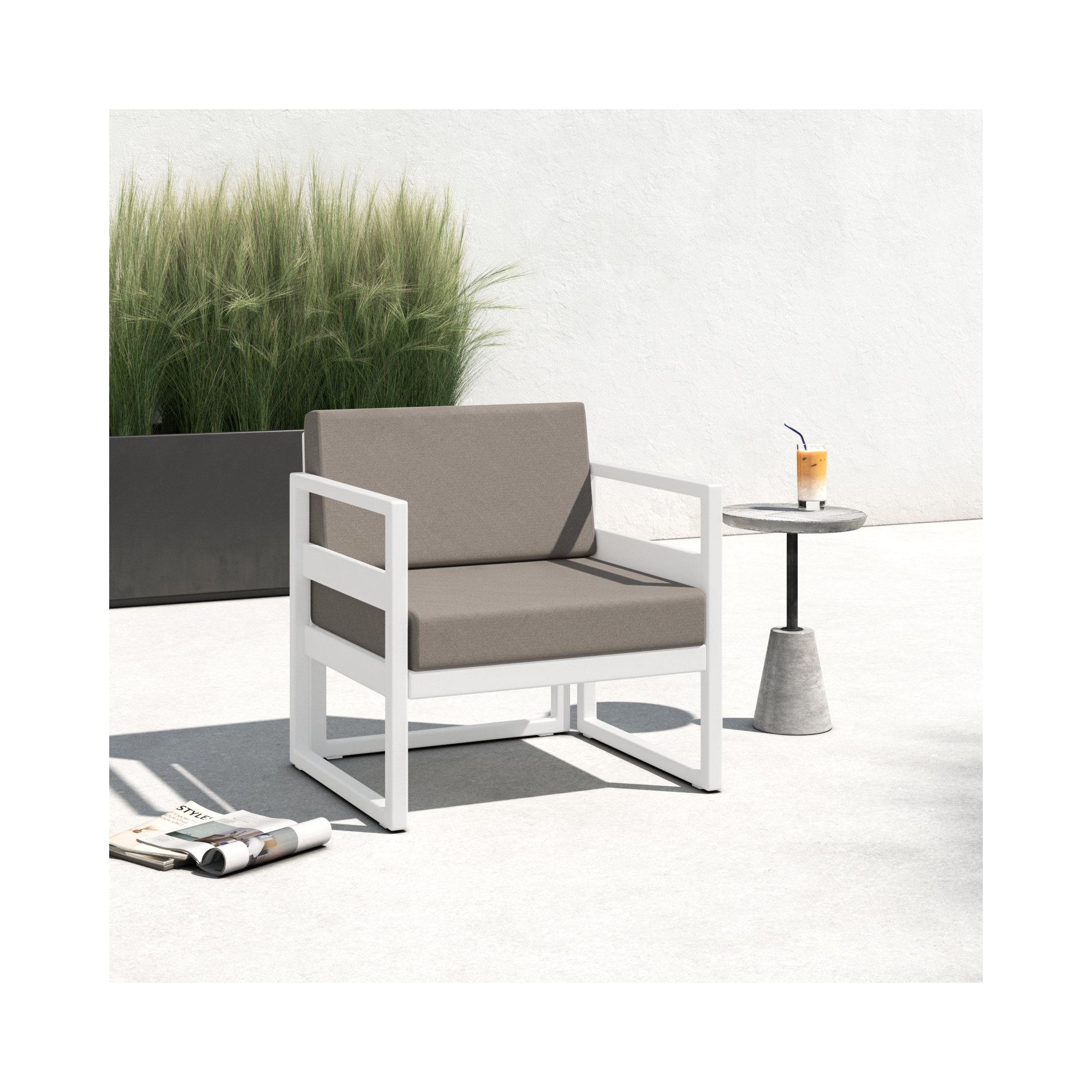 Lane Outdoor Lounge Chair, Taupe, White