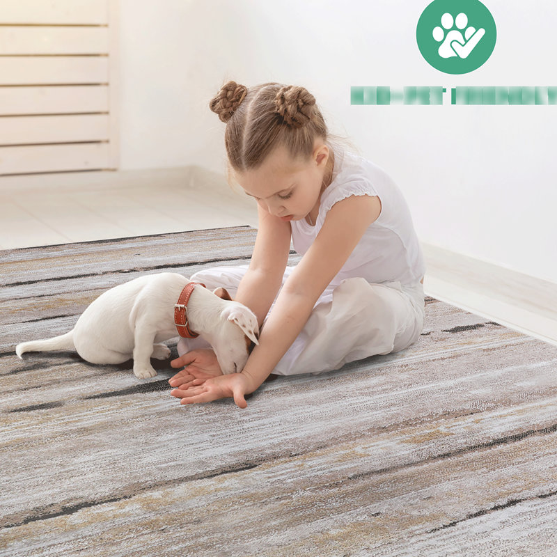Tapis tissé 8 x 10 po - rayé brun, teint, ne perd pas ses poils pour le bureau à domicile, salle à manger de la collection Eat-in Kitchen, bureau