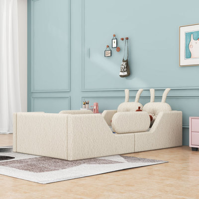 Twin Size Upholstered Platform Bed with Side Rails