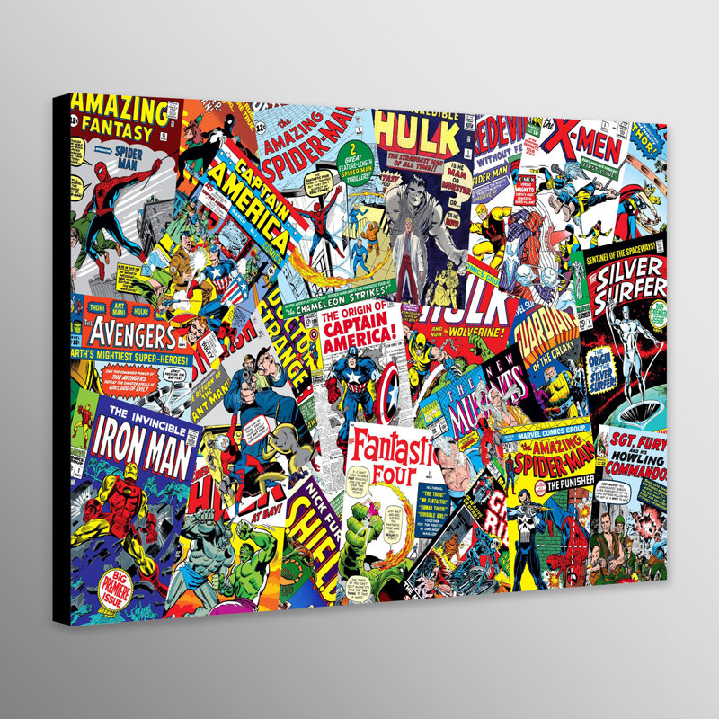 Super Heroes Comic Book Covers Collage - Wrapped Canvas Print, 81cm H x 117cm W