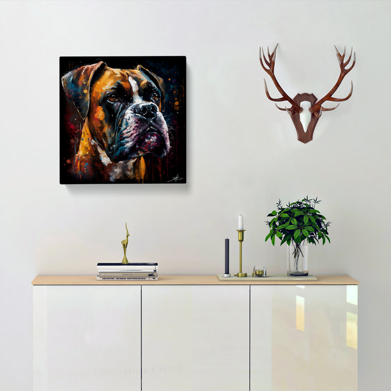 Boxer Dog Palette Knife Painting - Wrapped Canvas - Framed Print, 50cm H x 50cm W x 3cm D