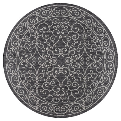 Hagerman Vintage Filigree Textured Weave Black/Gray Indoor/Outdoor Rug