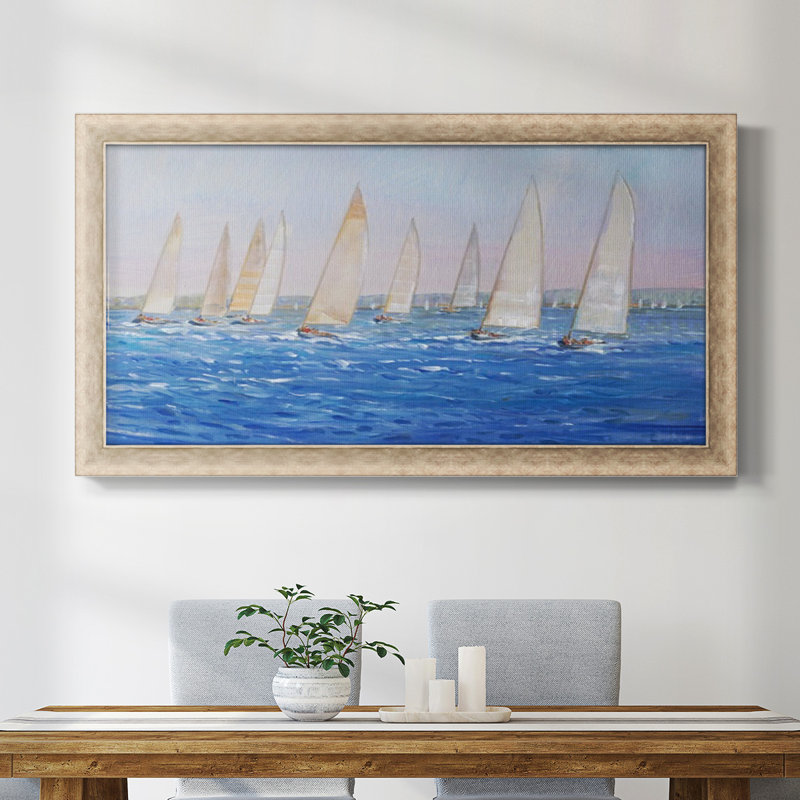" Sailing Event I ", 29" H x 53" W x 1.25" D, Gray Framed Canvas