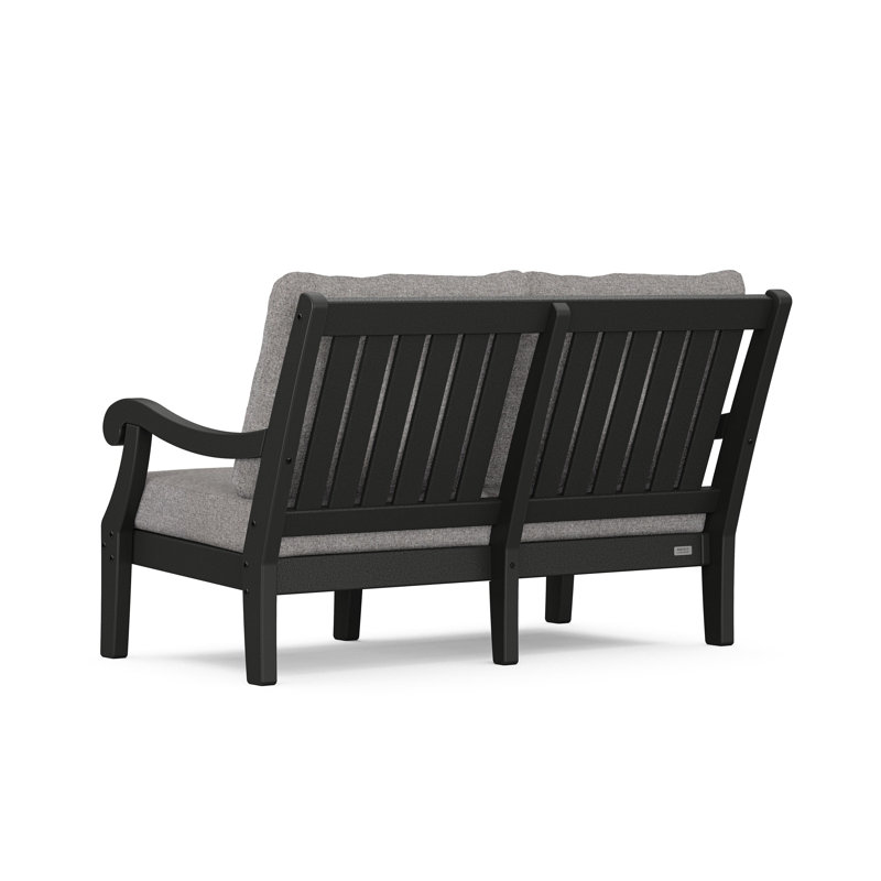 POLYWOOD x Birch Lane Veranda 4-Piece Deep Seating Set with Loveseat, Gray Mist Cushion/Black Frame