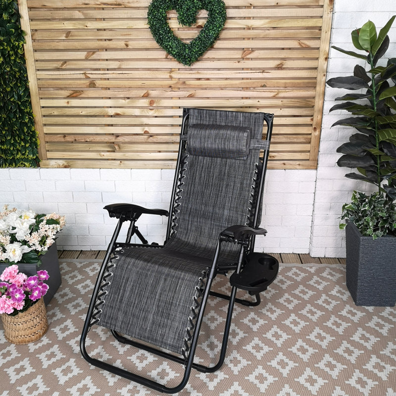 Charnissa Multi Position Garden Gravity Relaxer Chair Sun Lounger with Sun Canopy in Grey