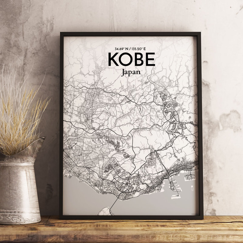 Kobe City Map - No Frame Print, 91.4cm H x 61cm W x 0.13cm D