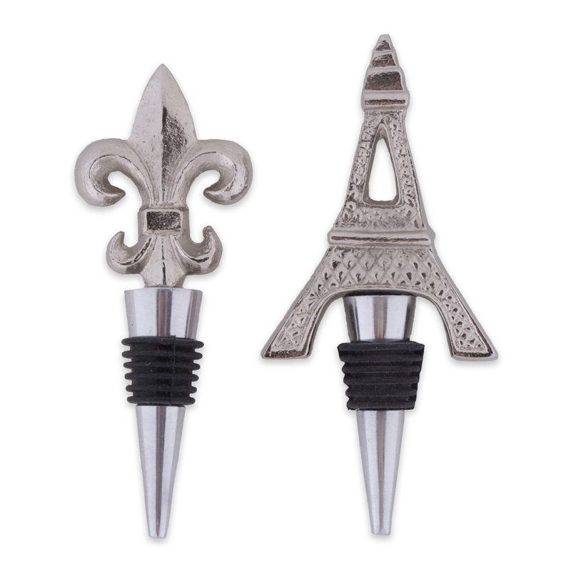 Priddy 2 Piece Eiffel Tower and Fleur De Lis Bottle Stopper Set