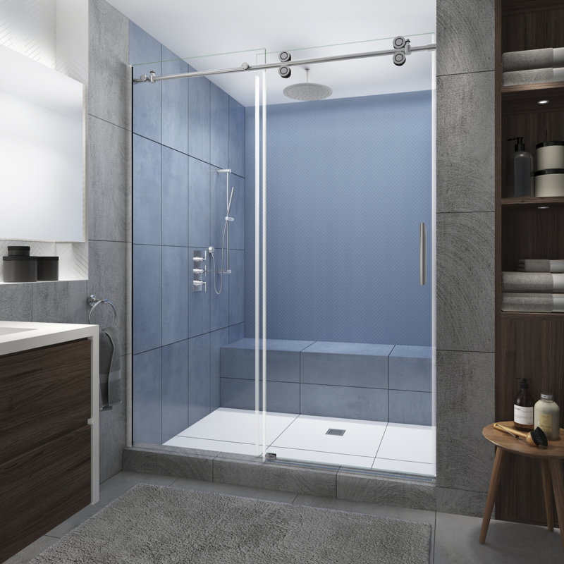 Langham XL 48 - 52" W x 80" H Sliding Frameless Shower Door, Right, Polished Chrome
