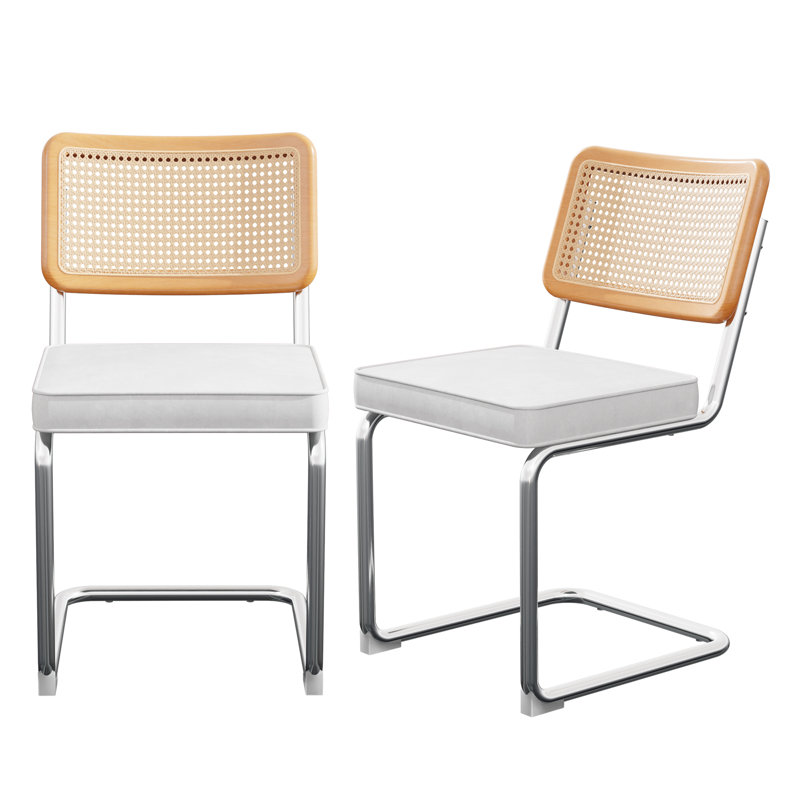 Amyris Velvet Upholstered Side Chair, Chrome, White