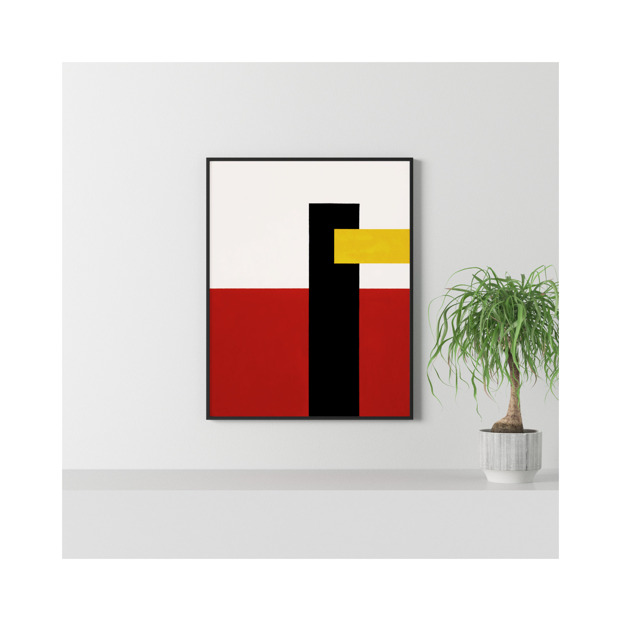 Composition With Yellow 4 by Robert Kamnatnik, Black Framed Canvas, 38" H x 30" W x 1.38" D