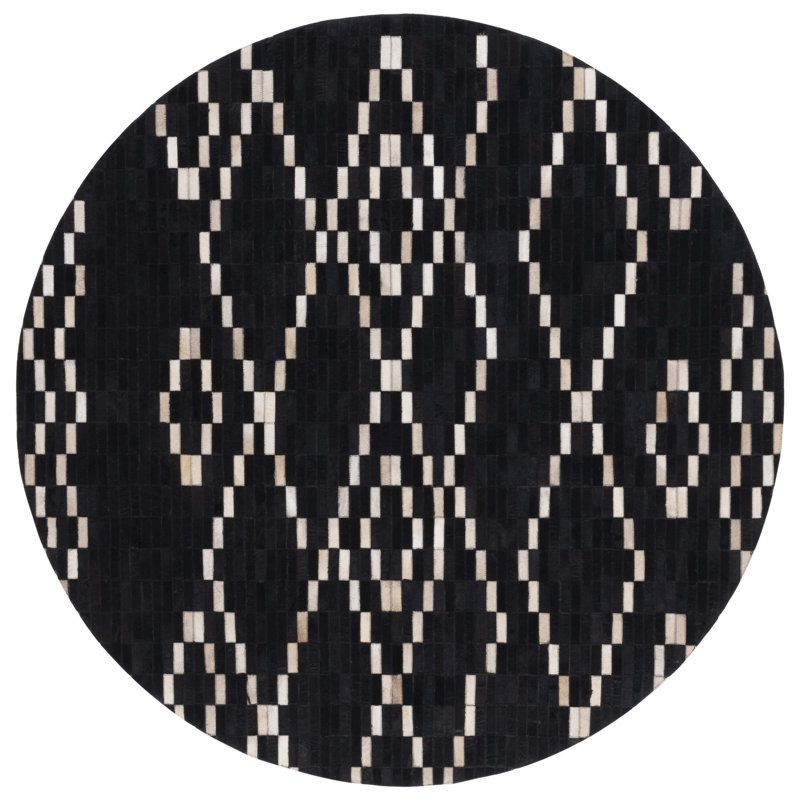 Studio Leather Flat Weave Hair On Leather Argyle Rug, Round 6'
